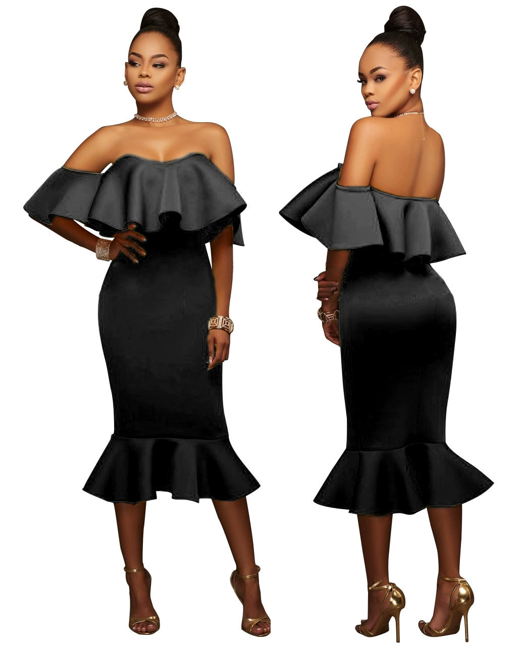 Women's Off Shoulder Lotus Leaf Dress