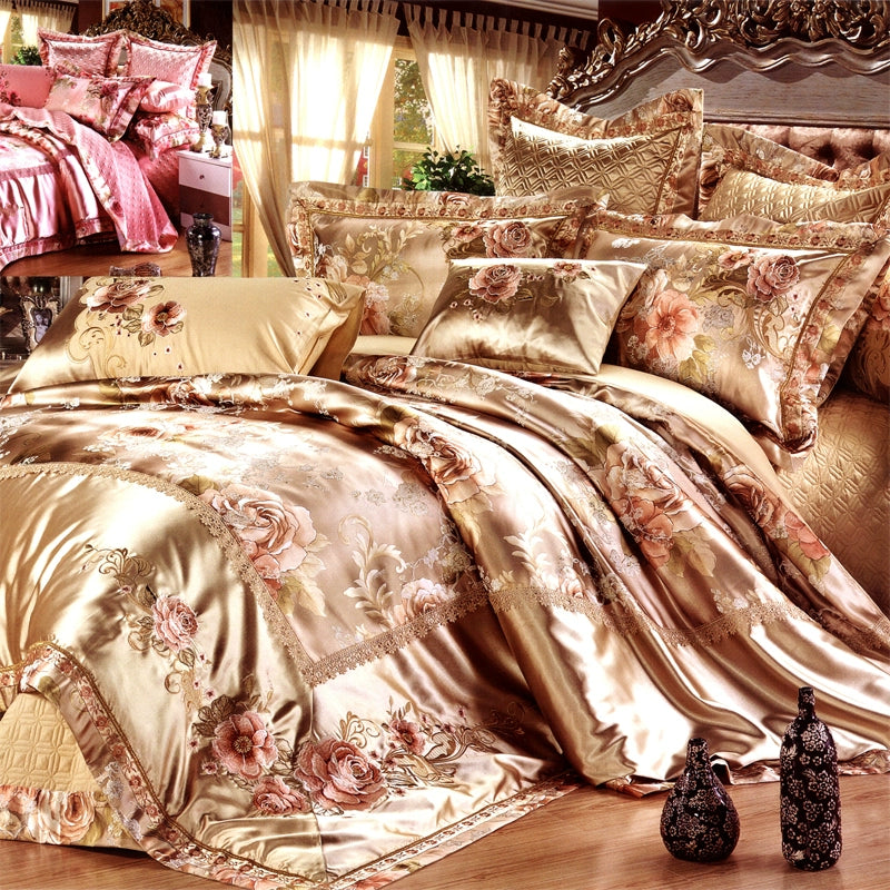 European High-End Pure Cotton Satin Luxury Embroidery Bedding Set 4 PCs Set / 10 PCs Set