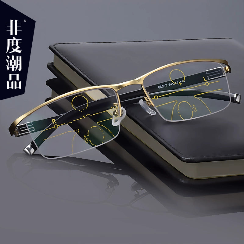 German Reading Glasses Men's Dual-Use HD Smart Ultra Light Glasses Automatic Zoom Progressive Presbyopic Glasses Anti-Blue Light