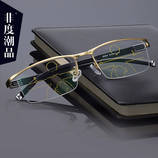 German Reading Glasses Men's Dual-Use HD Smart Ultra Light Glasses Automatic Zoom Progressive Presbyopic Glasses Anti-Blue Light