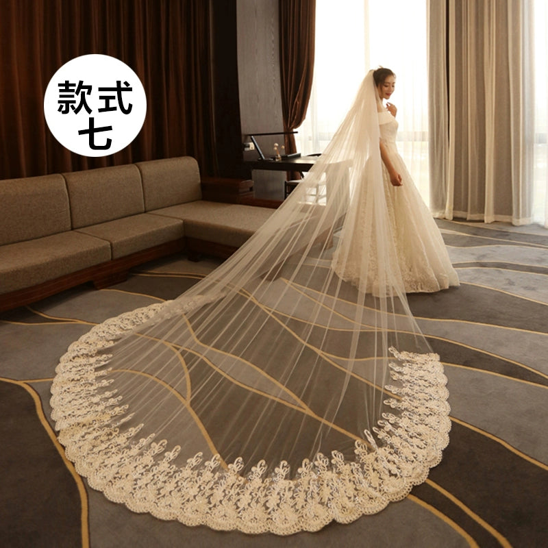 Super Long Tail White Lace Premium Wedding Veil