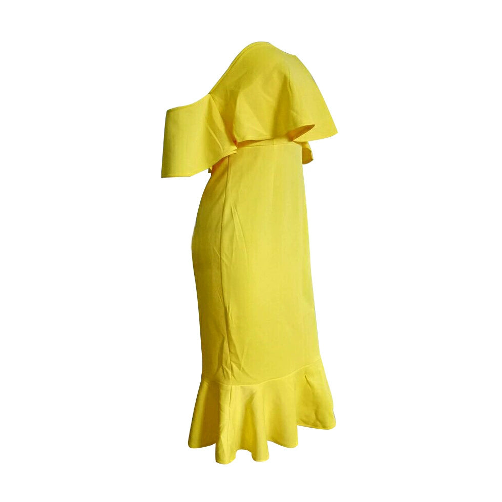 Women's Off Shoulder Lotus Leaf Dress