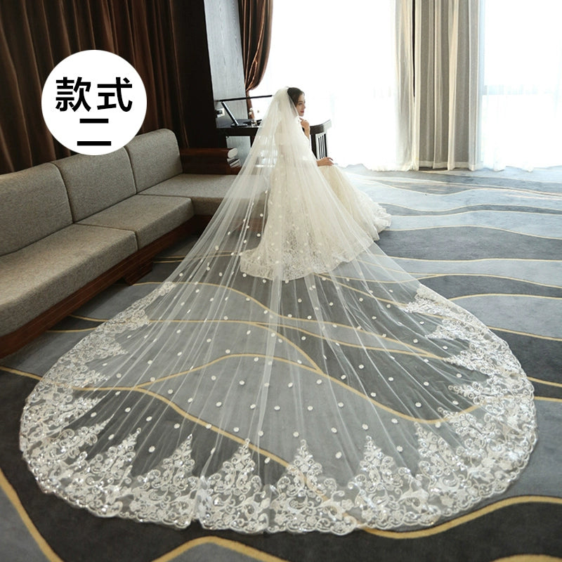 Super Long Tail White Lace Premium Wedding Veil