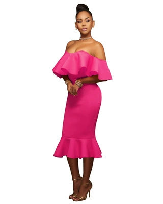 Women's Off Shoulder Lotus Leaf Dress