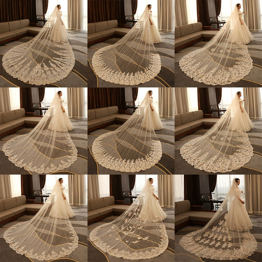 Super Long Tail White Lace Premium Wedding Veil
