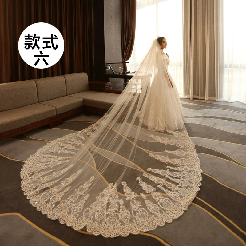 Super Long Tail White Lace Premium Wedding Veil