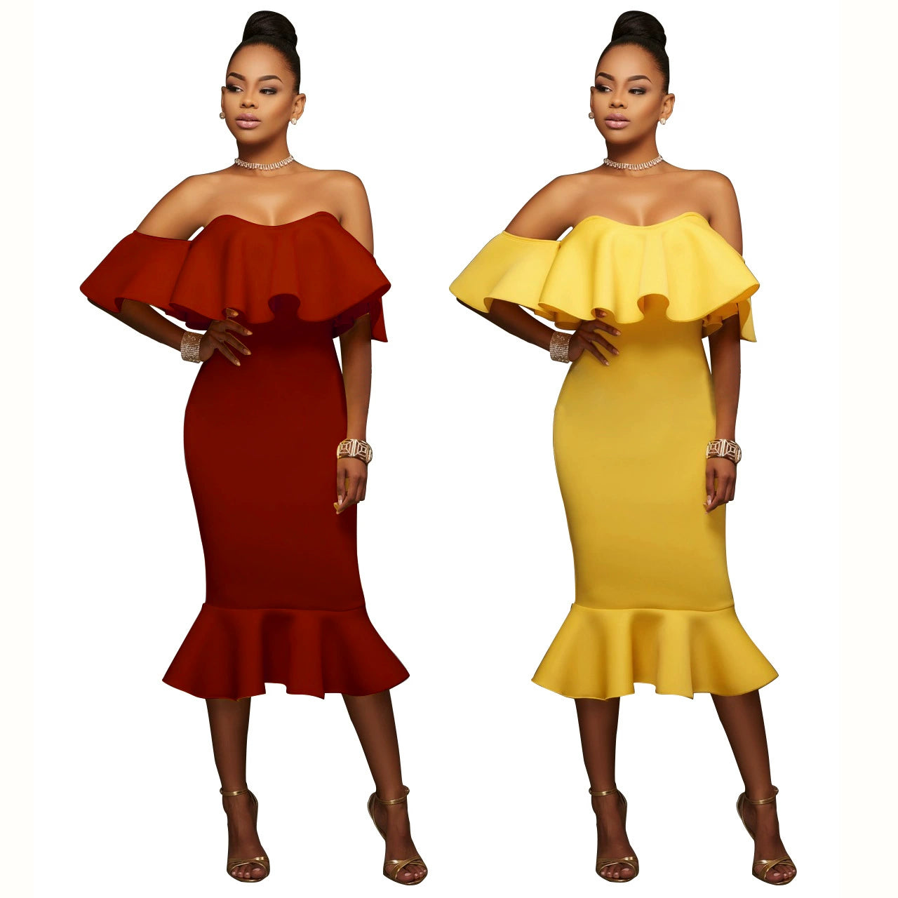 Women's Off Shoulder Lotus Leaf Dress