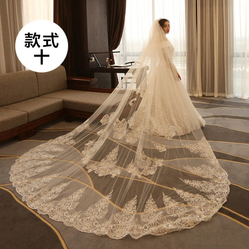 Super Long Tail White Lace Premium Wedding Veil