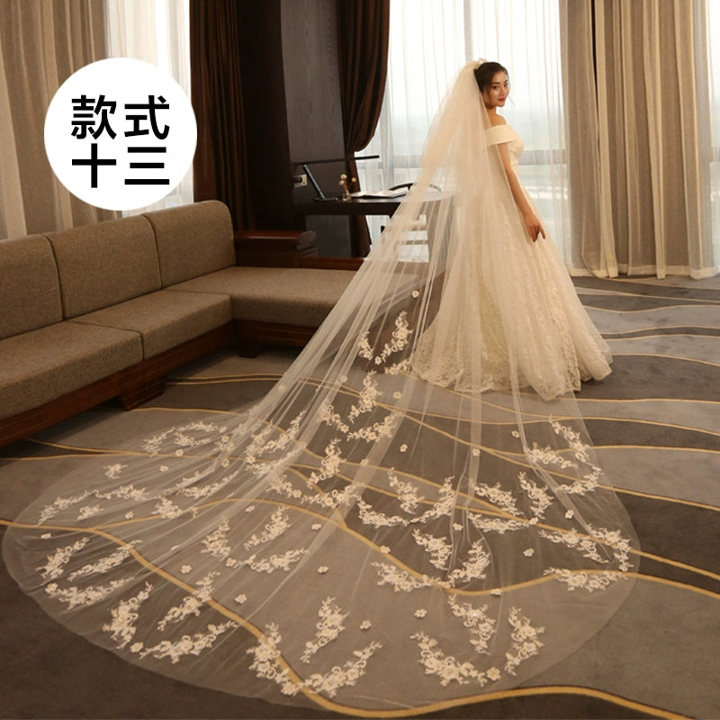 Super Long Tail White Lace Premium Wedding Veil
