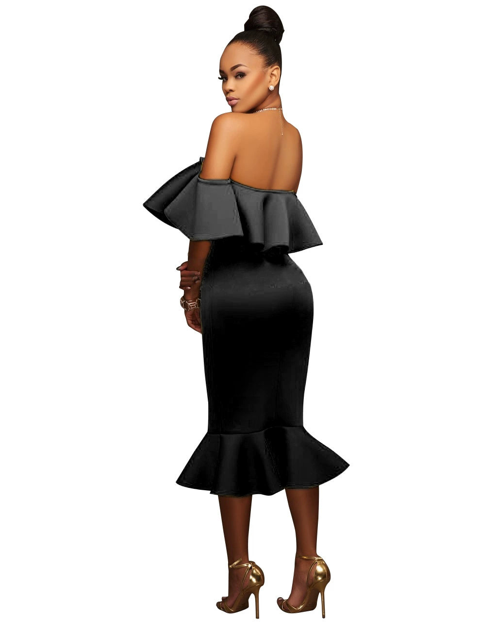 Women's Off Shoulder Lotus Leaf Dress