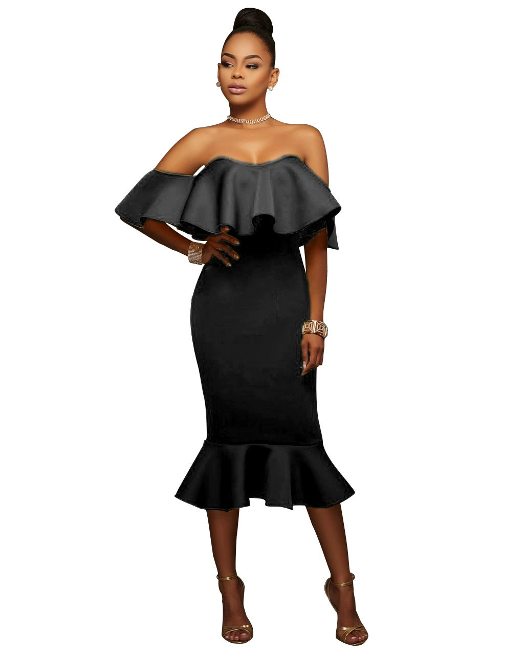 Women's Off Shoulder Lotus Leaf Dress