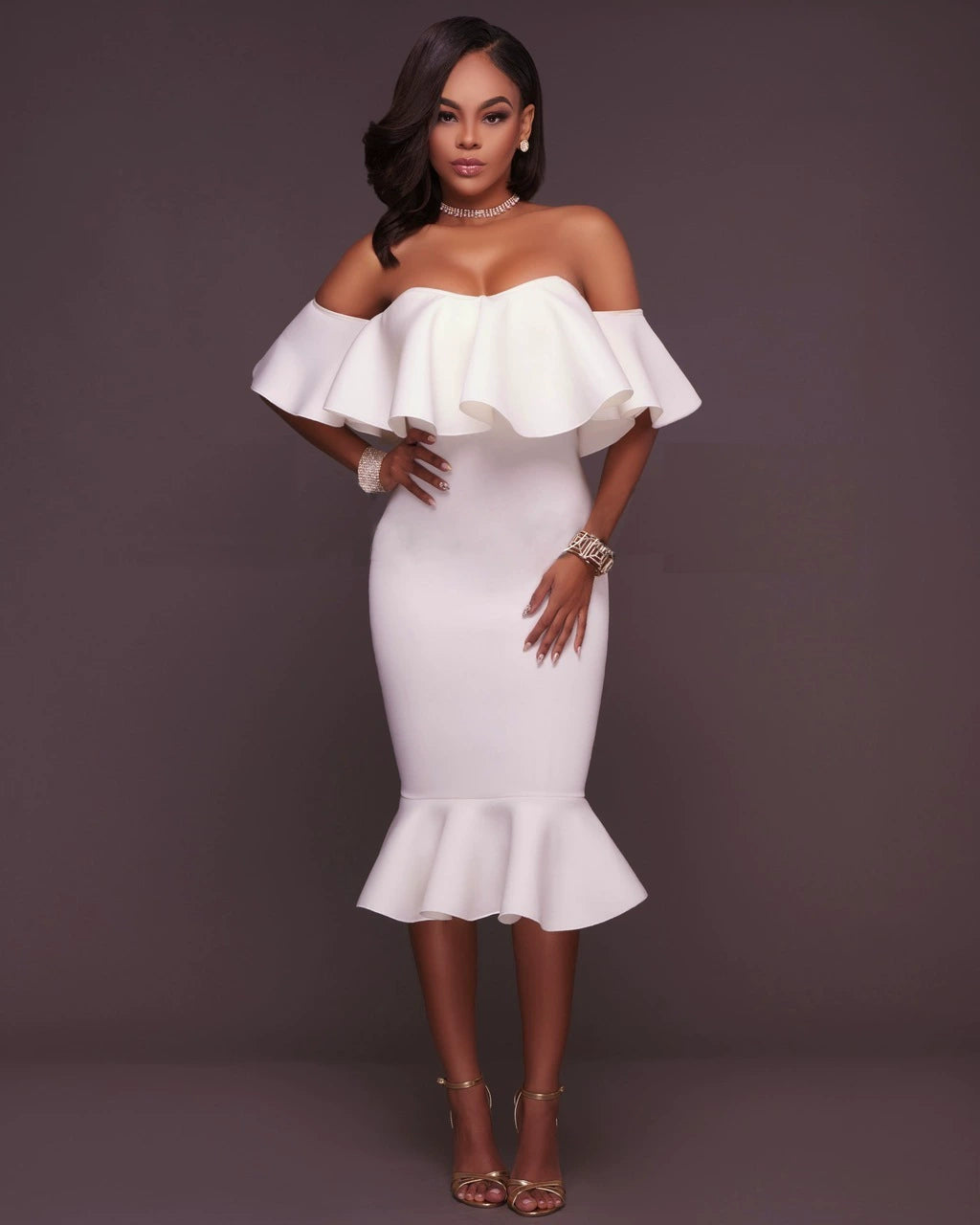 Women's Off Shoulder Lotus Leaf Dress