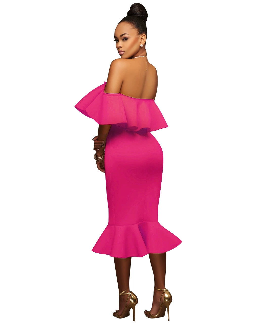 Women's Off Shoulder Lotus Leaf Dress