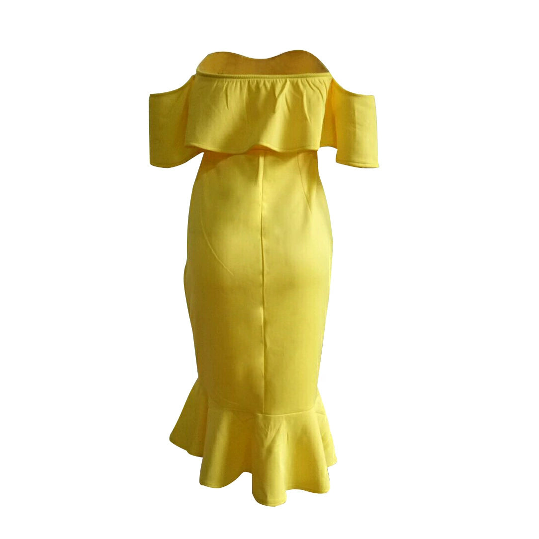 Women's Off Shoulder Lotus Leaf Dress