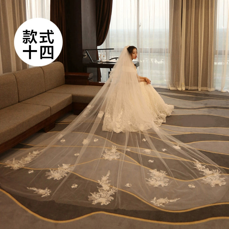 Super Long Tail White Lace Premium Wedding Veil