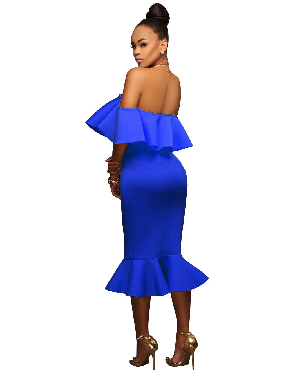 Women's Off Shoulder Lotus Leaf Dress