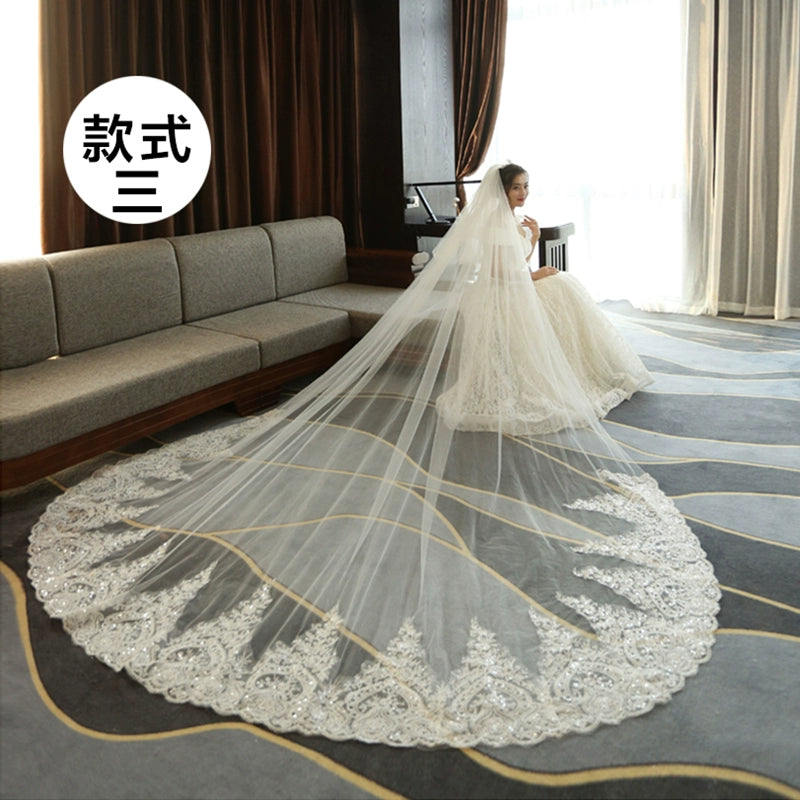 Super Long Tail White Lace Premium Wedding Veil