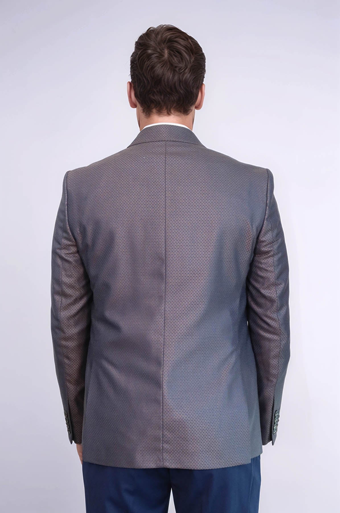 Patterned Navy Blue Brown Men Suit - Wessi