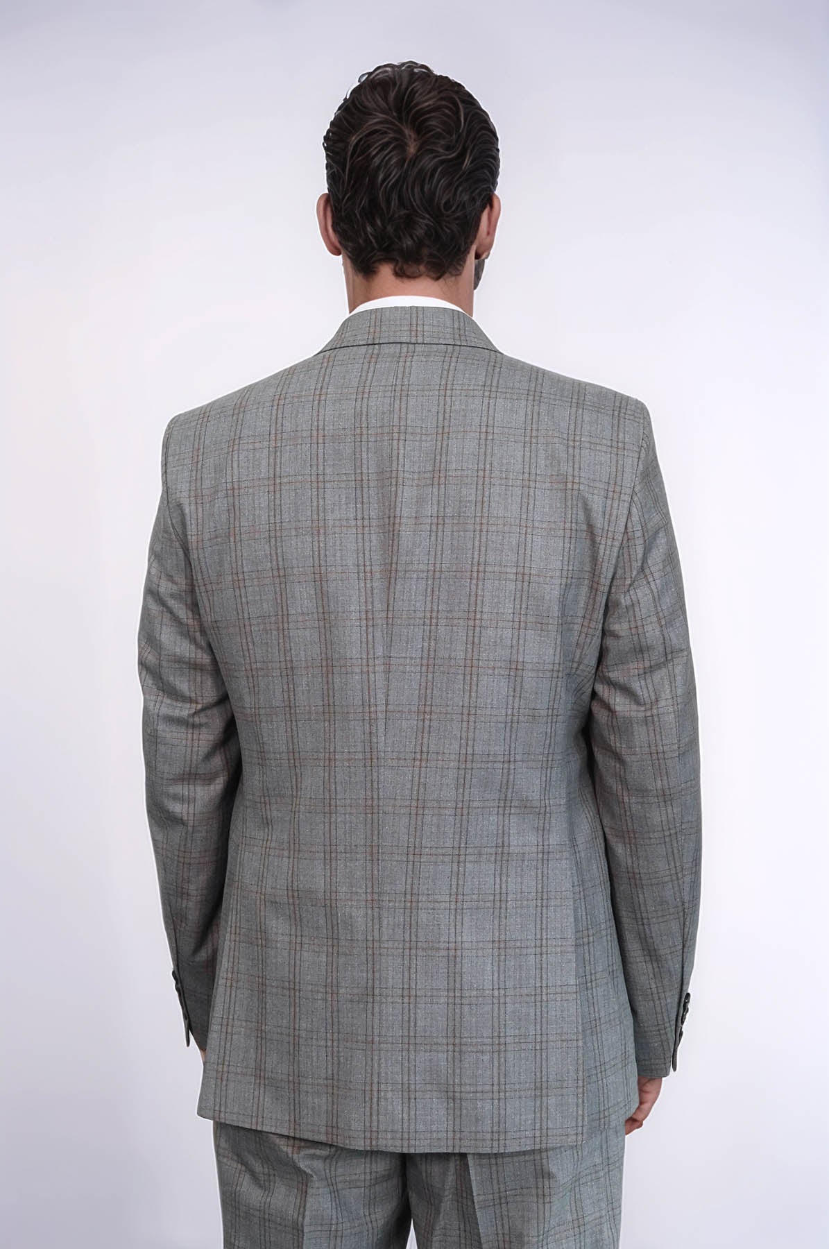 Checked Slim Fit Grey Men Suit - Wessi