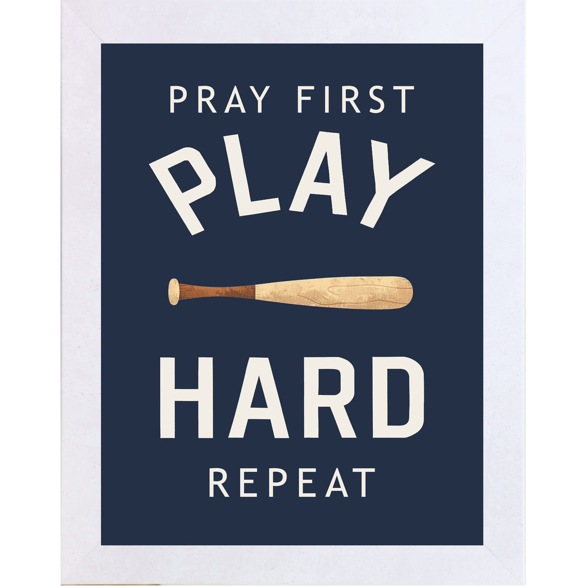 Pray First Play Hard Repeat Baseball Wall Art – Christian Sports Boys Room Decor (SB258)