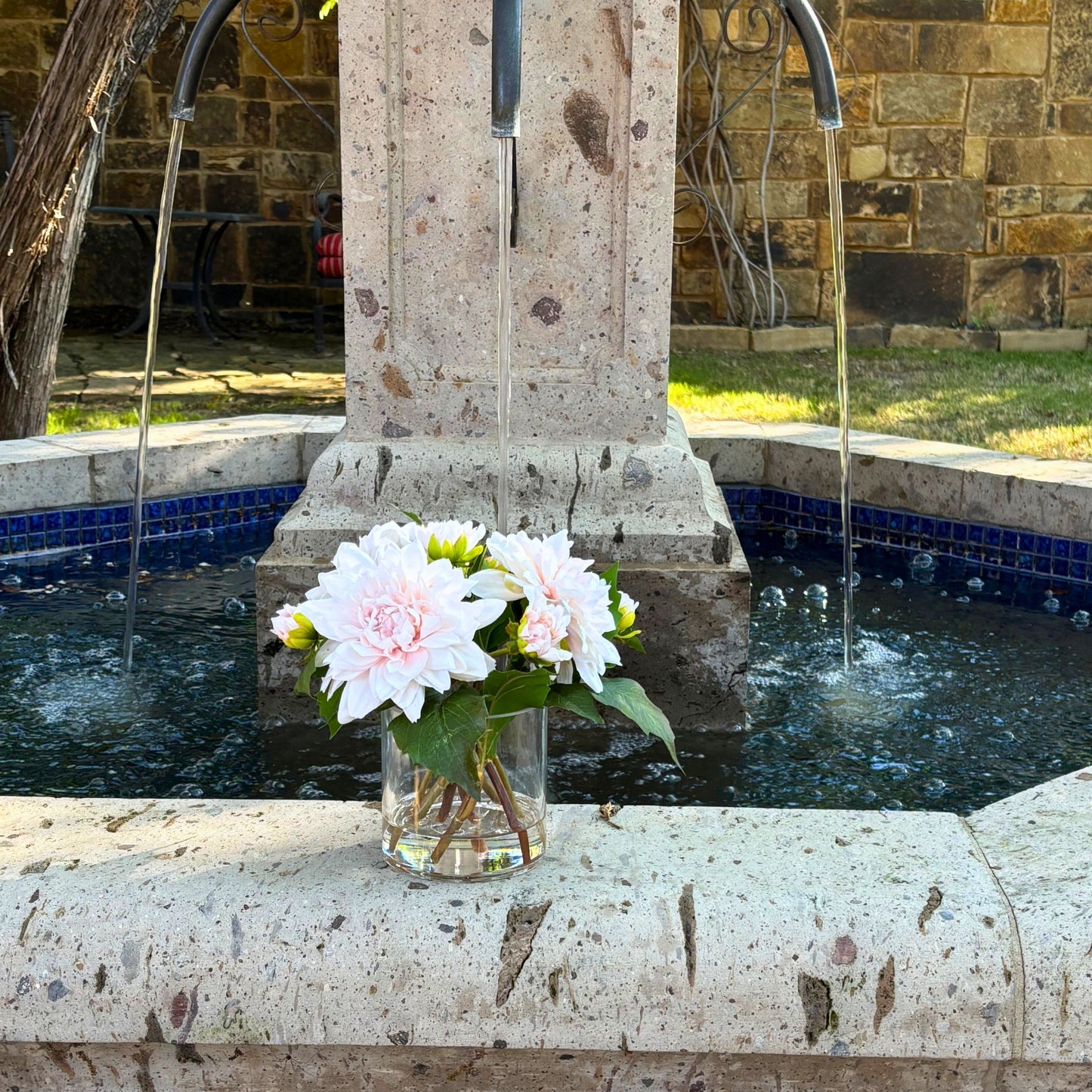 Artificial Dahlia Flower Arrangement in Glass Vase - 10"