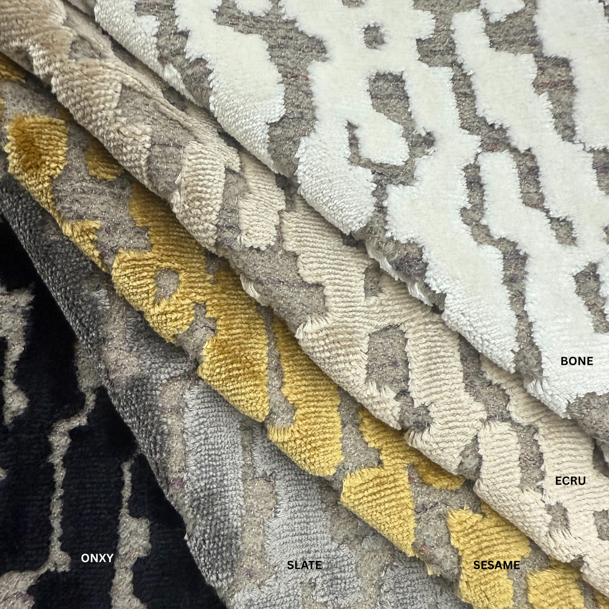 VALERO - KUBA PATTERN CUT VELVET UPHOLSTERY FABRIC BY THE YARD