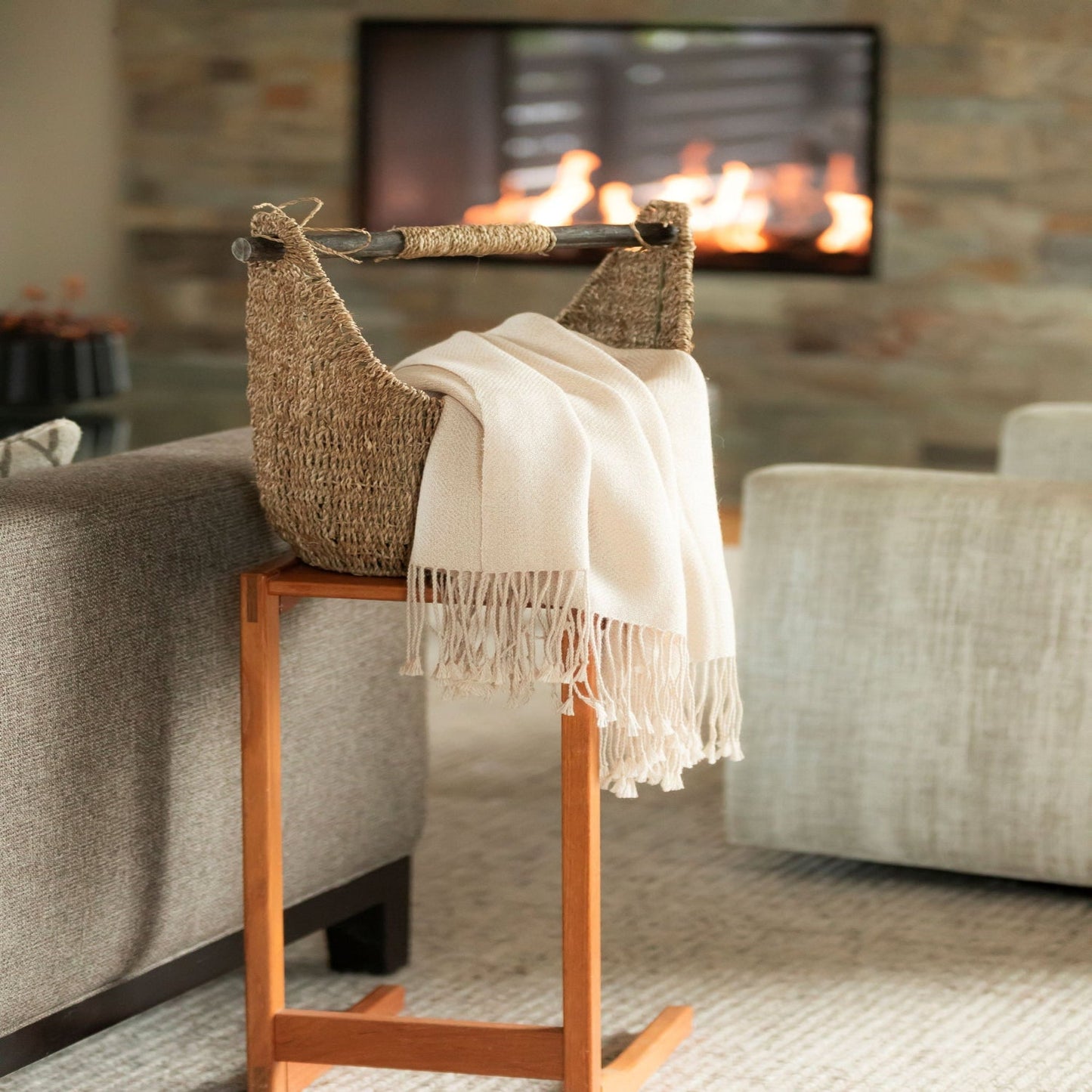 Handloomed Undyed Ivory 100% Baby Alpaca Throw Blanket From Peru - Wasi Collection