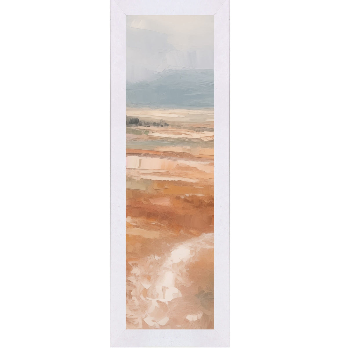 Terracotta Abstract Landscape Wall Art – Soft Peach Field Narrow Portrait Scenic Decor (SB934)