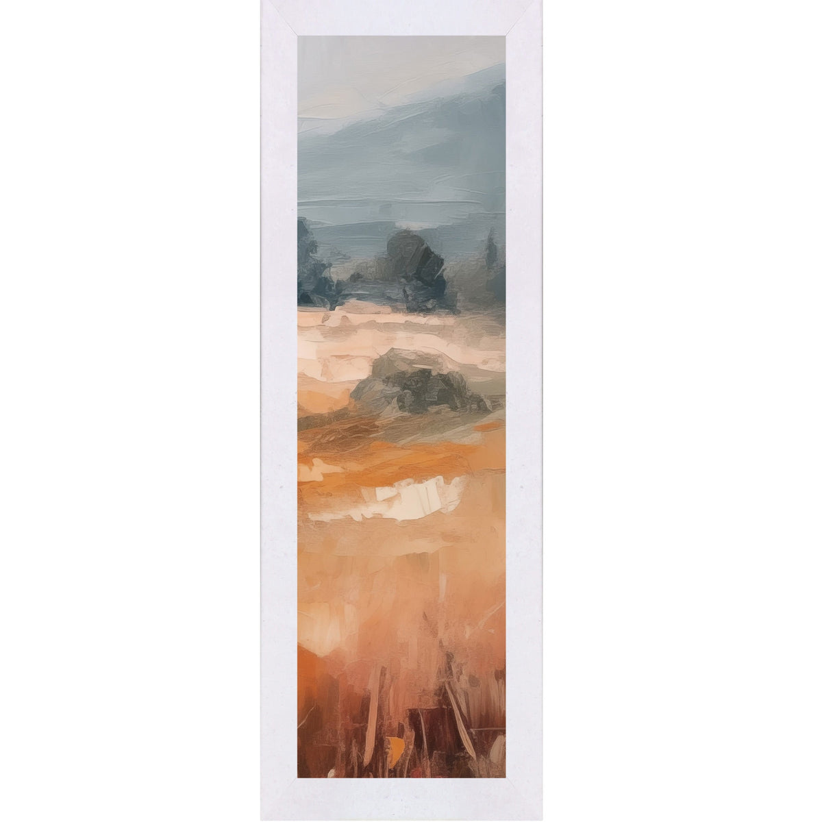 Terracotta Abstract Landscape Wall Art – Warm Orange Field Narrow Portrait Scenic Decor (SB935)