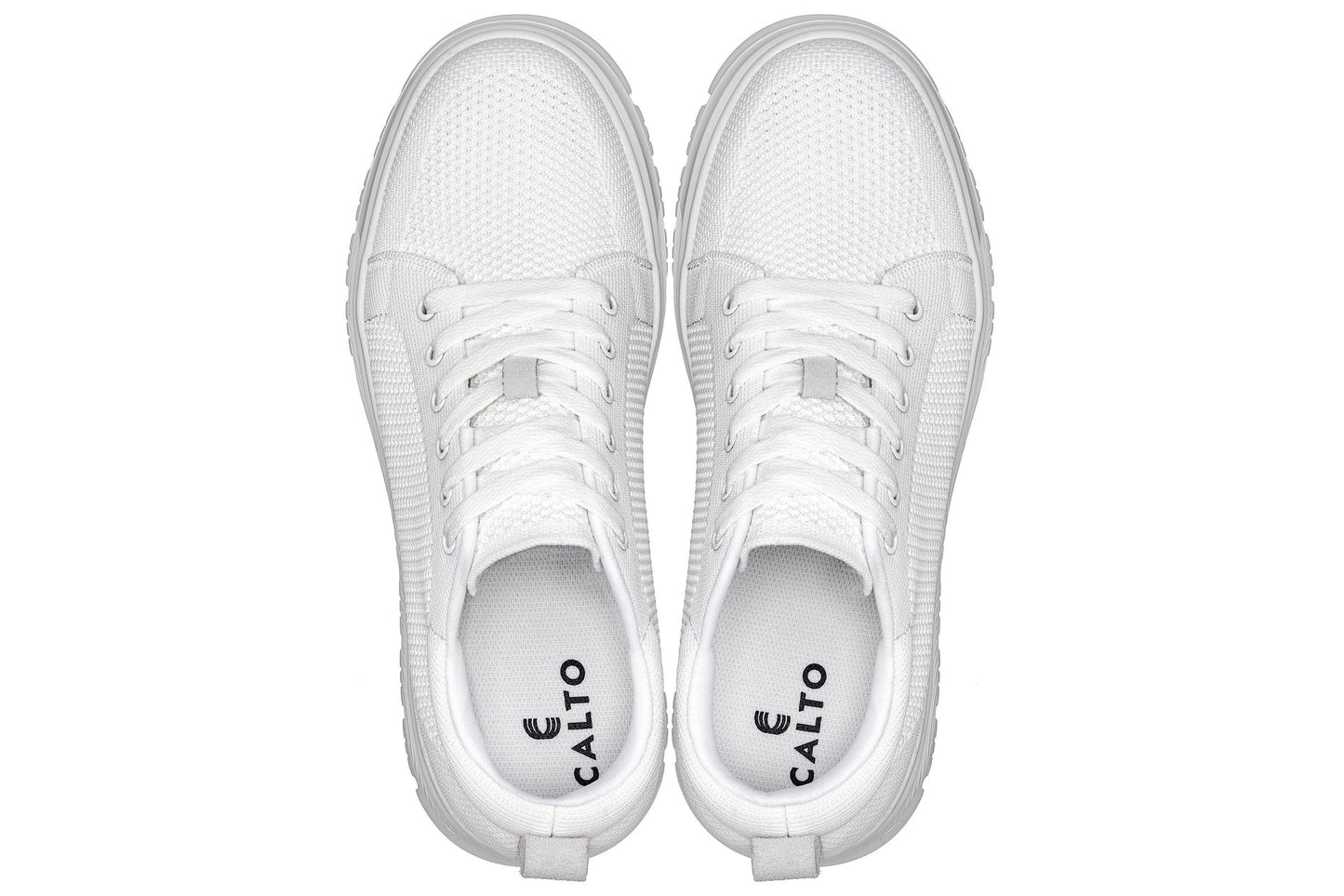 CALTO - X2321 - 2.4 Inches Taller (White/White Sole) - Lace Up Casual Sneaker - Lightweight