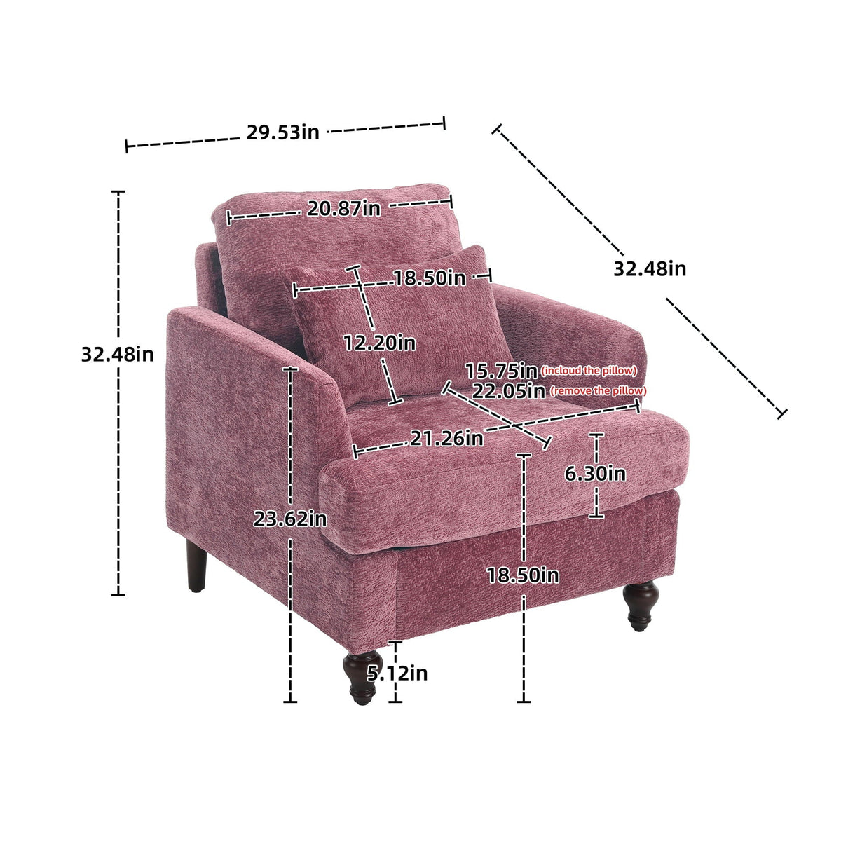 Modern Mid Century Wood Frame Armchair with Tufted Design - Multiple Colors