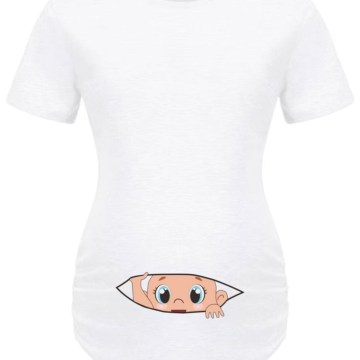 Letter Printed Short-sleeved Maternity Wear Black T-shirt with Big-eyed Baby Pattern