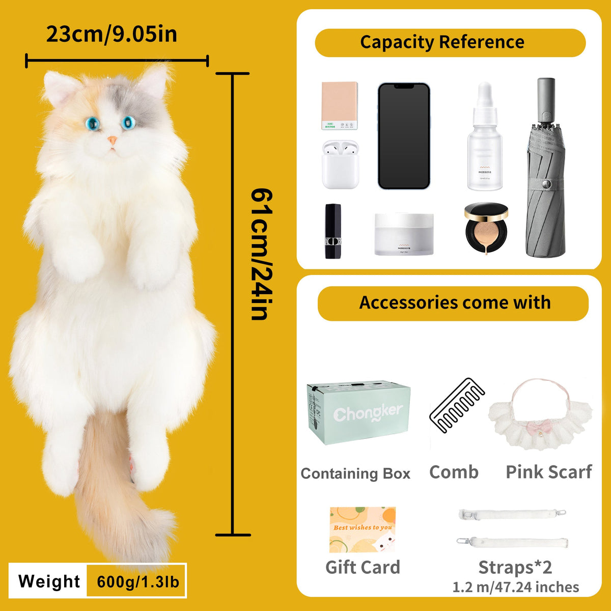 Fairy Light Calico Cat Backpack –Handmade Glowing Plush Gift