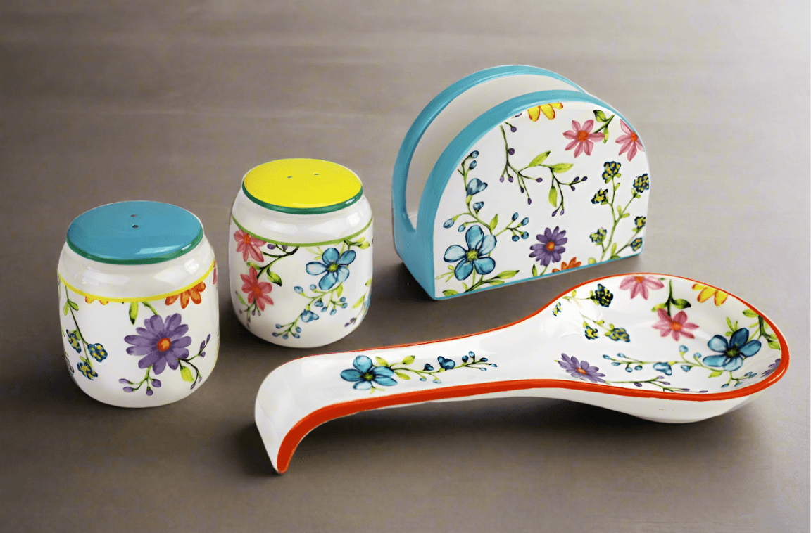 Charlotte Table Accessory Set - Spoon Rest, Napkin Holder, Salt & Pepper