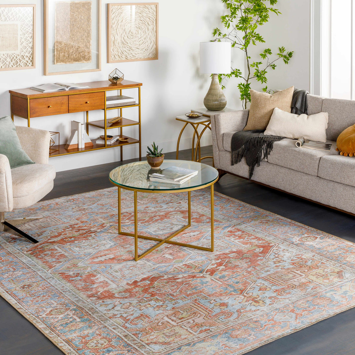Maayon Medallion Rust Washable Area Rug
