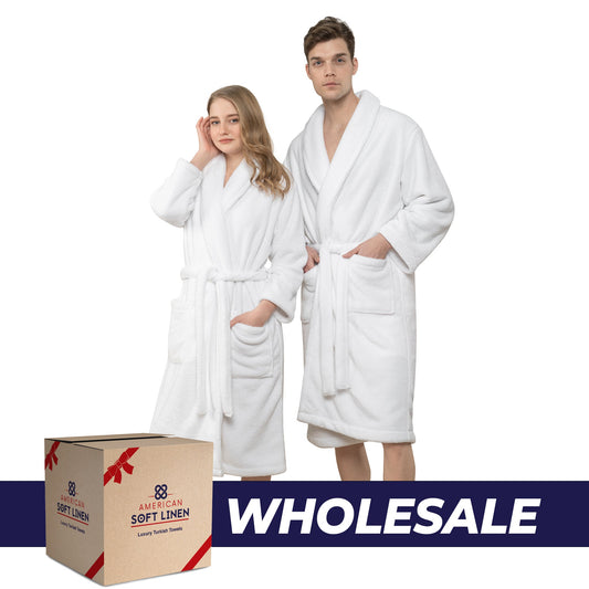 American Soft Linen Unisex Fleece Bathrobe, Super Soft, Absorbent and Fluffy - Wholesale