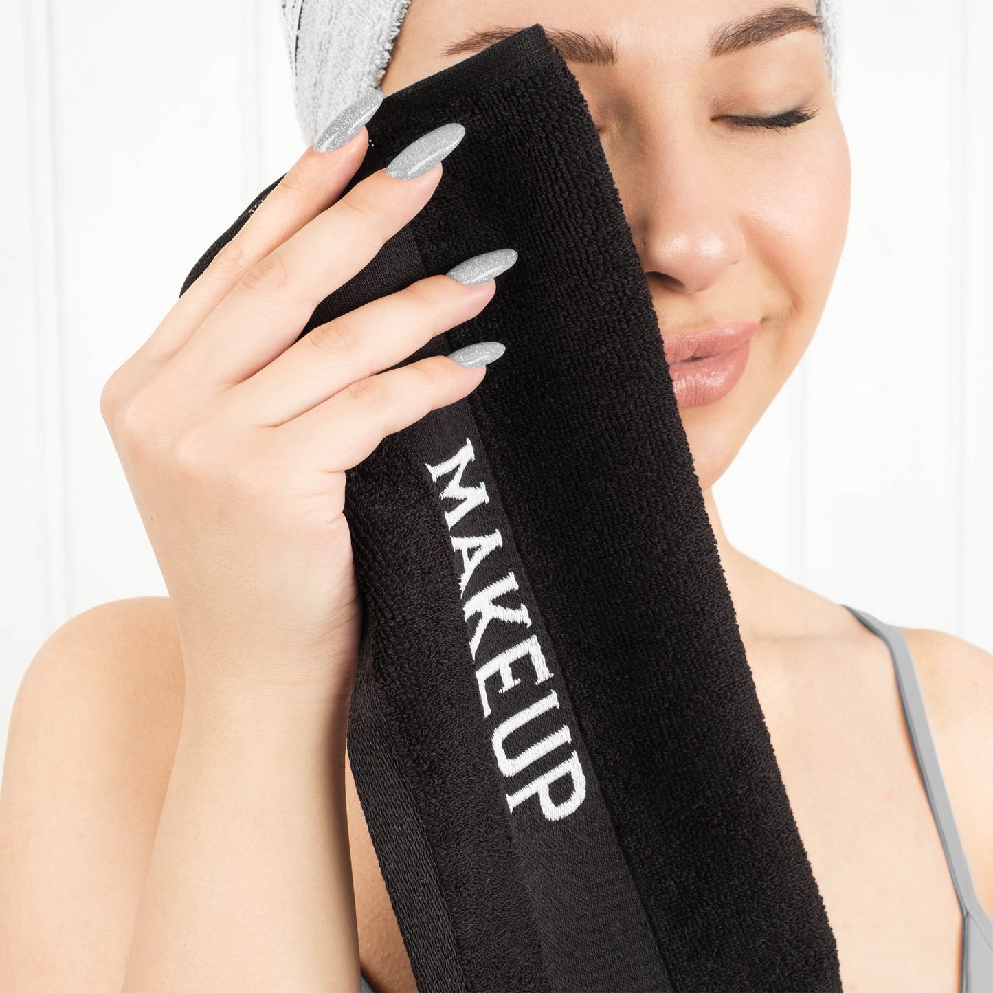 American Soft Linen, Makeup Remover Face Cloth, 100% Cotton Makeup Towels, 4 Packed Face Towels, 12x12 inches, Black - 100 Set Case Pack