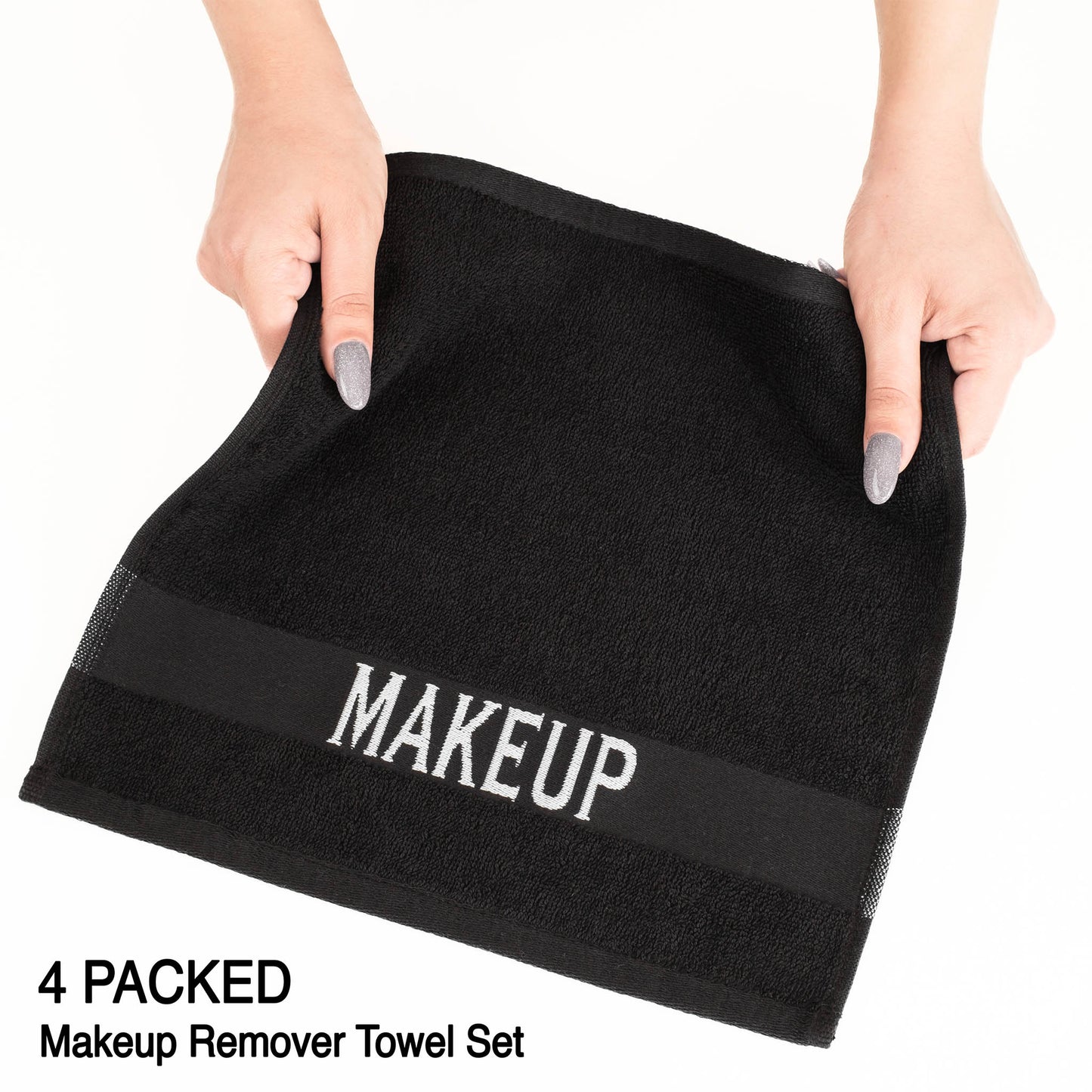 American Soft Linen, Makeup Remover Face Cloth, 100% Cotton Makeup Towels, 4 Packed Face Towels, 12x12 inches, Black - 100 Set Case Pack