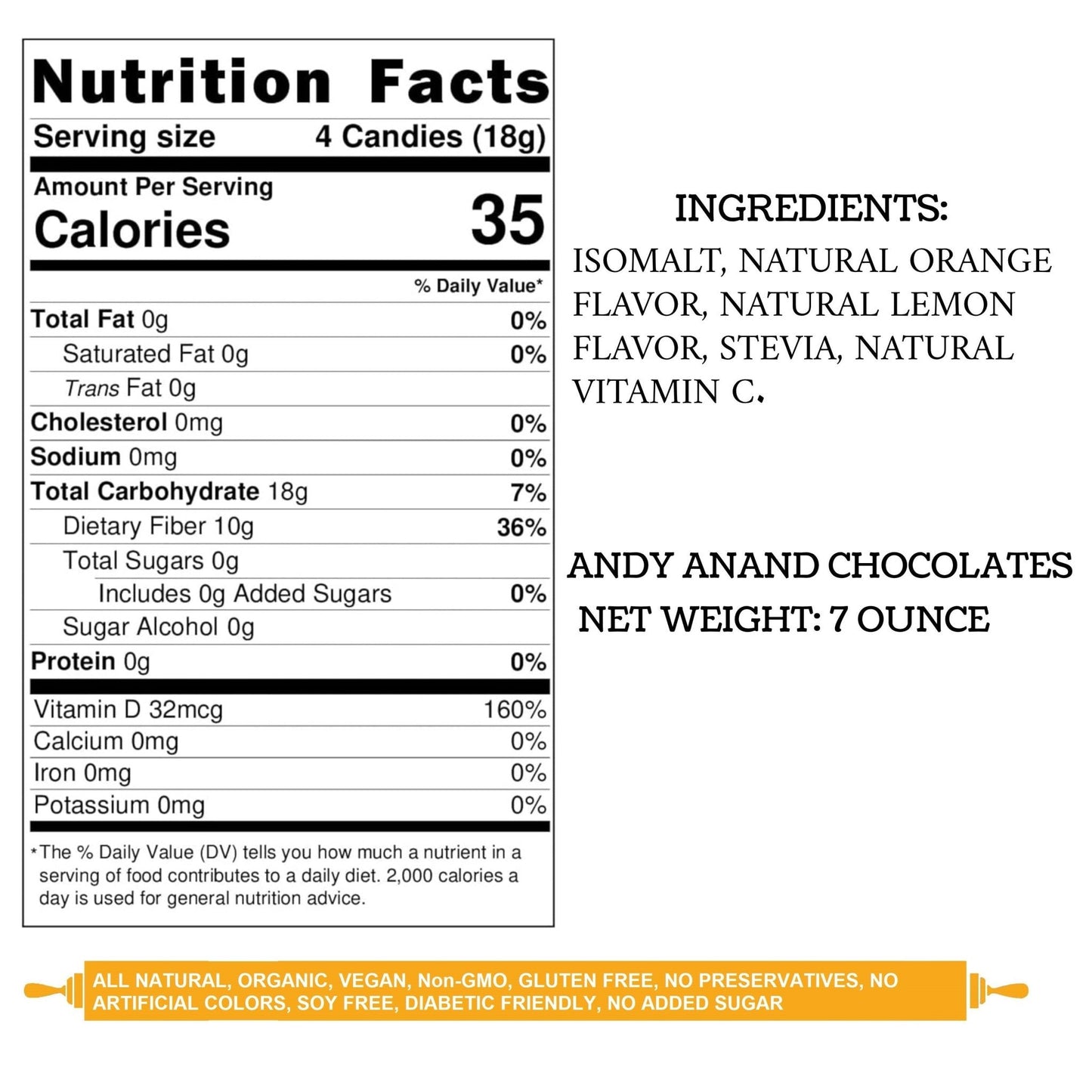 Andy Anand Chocolatier Sugar Free Orange & Lemon Hard Candy - Tangy Orange & Lemon Mixed Flavor - Made in Italy Individually Wrapped Gluten Free Enhanced with Vitamin C, Lemon Hard Candy Keto Stevia Sweetened Candy (7 Oz)