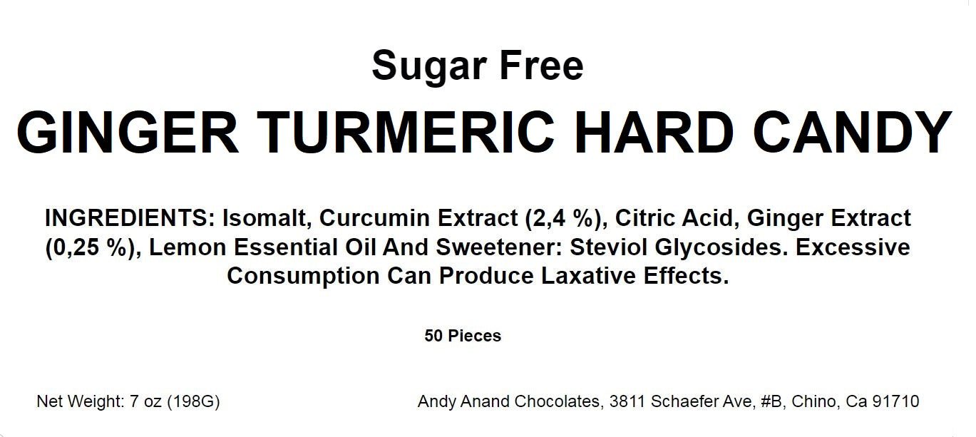 Andy Anand Sugar Free Ginger Turmeric Hard Candy – 50 Pc 7 Oz, Gluten Free, Keto & Vegan, Low Calorie European Gourmet Treat