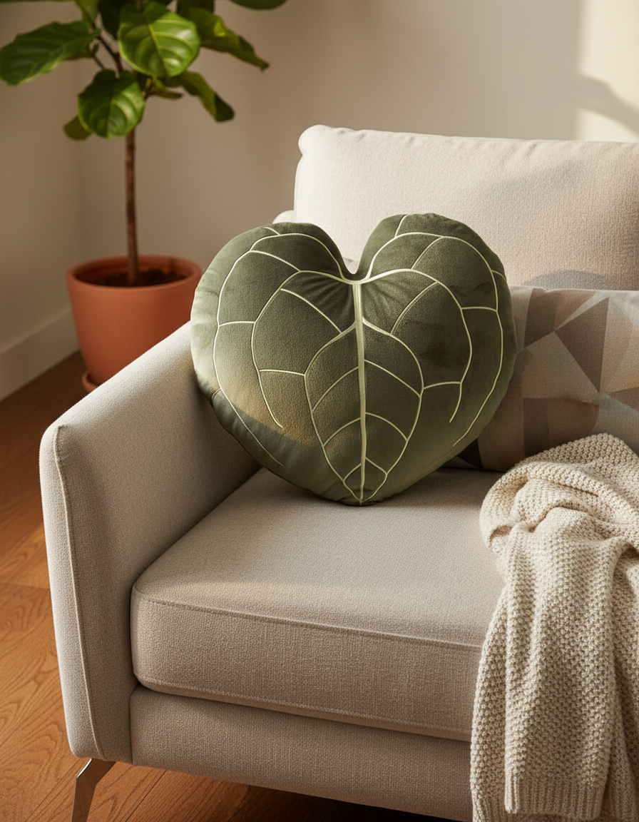 Anthurium Clarinervium - Khaki Decor Pillow