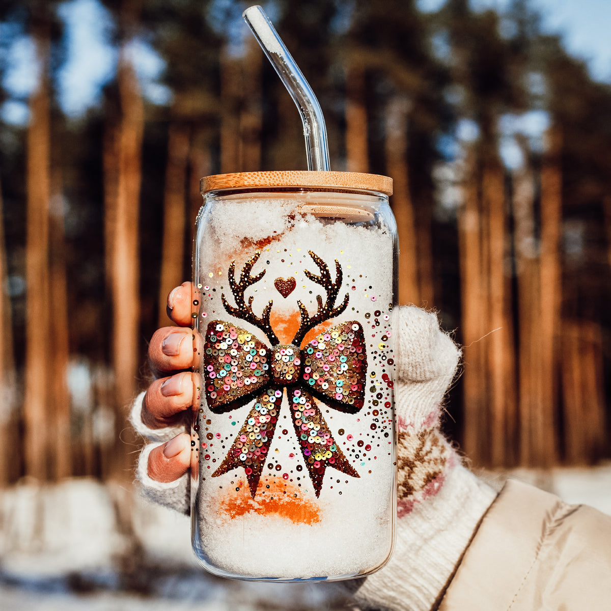 Sequin Bow Antlers 17oz