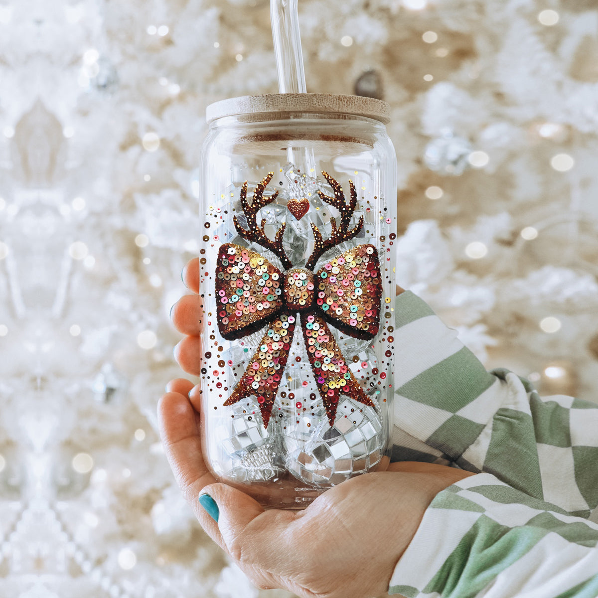 Sequin Bow Antlers 17oz