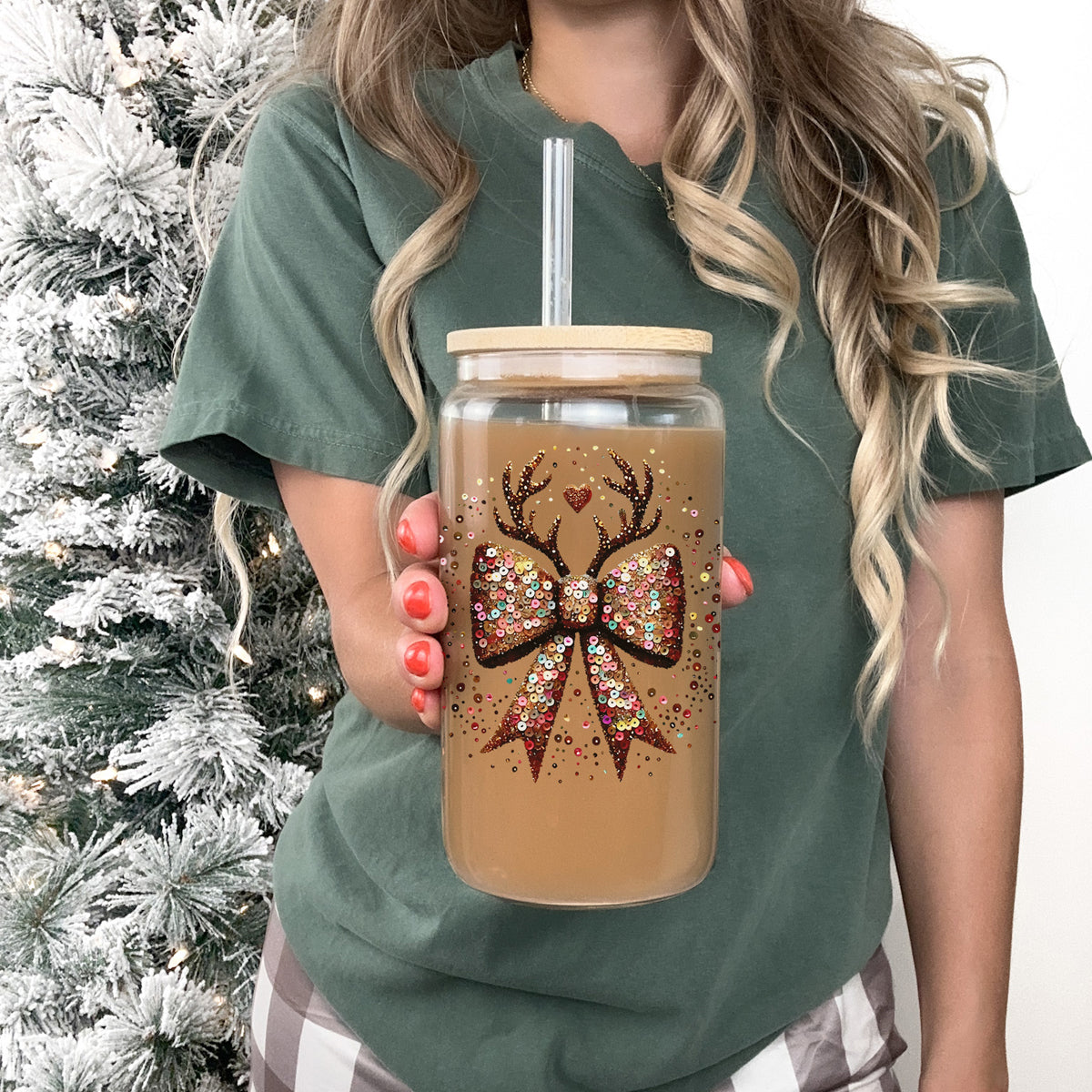 Sequin Bow Antlers 17oz