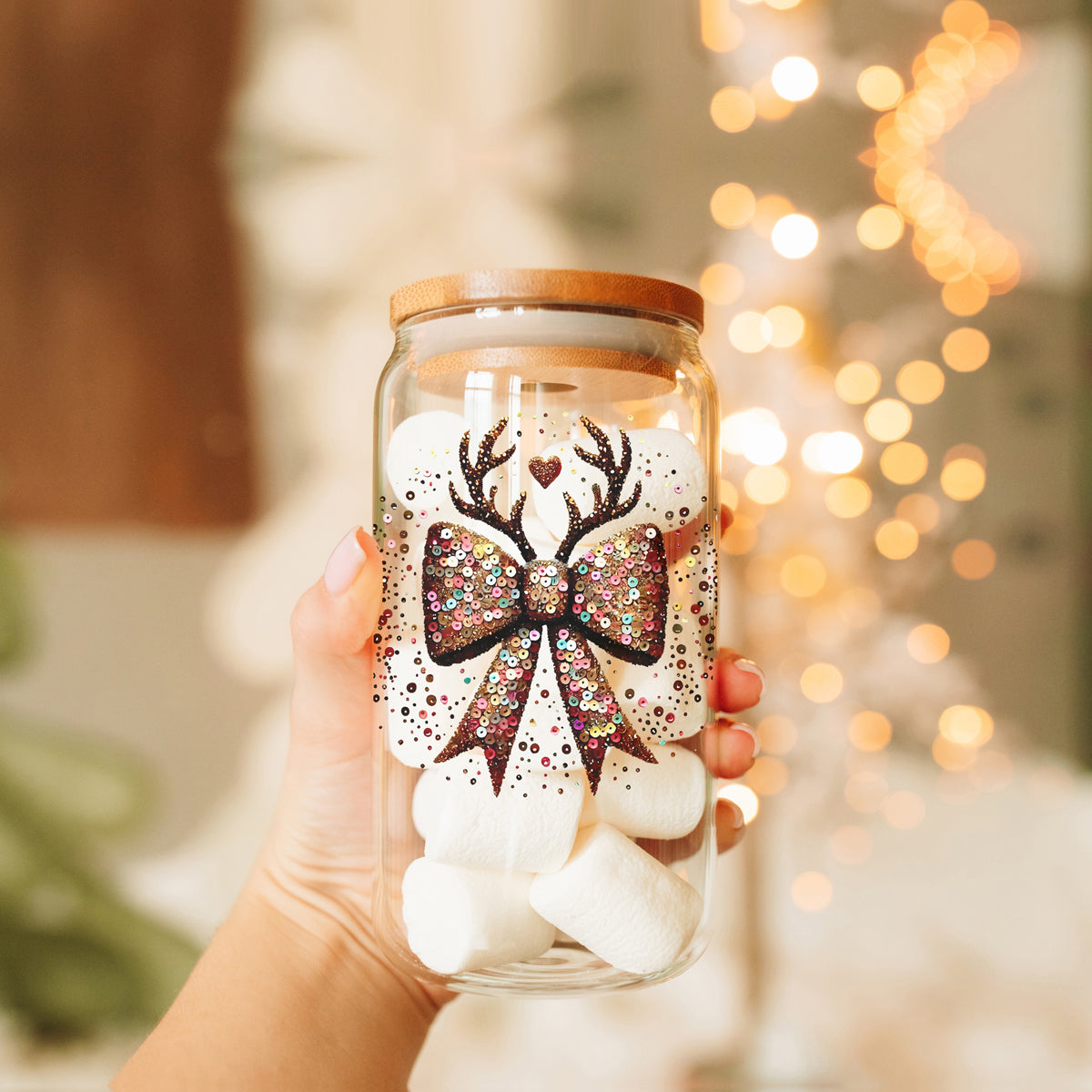 Sequin Bow Antlers 17oz