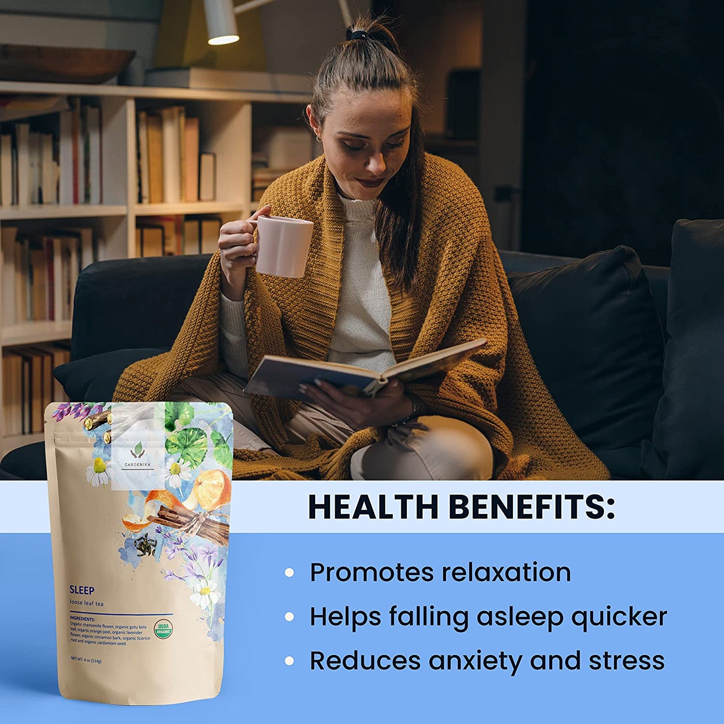 Sleep Tea, Evening Relaxation | Chamomile Lavender Gotu Kola | Organic