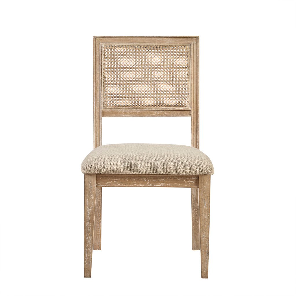 Armless Dining Chair with Cane Back and Tapered Wood Legs - Set of 2 - Light Brown