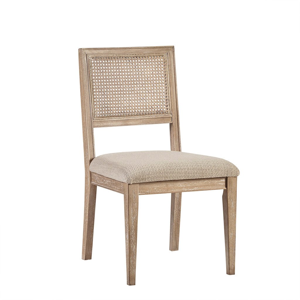 Armless Dining Chair with Cane Back and Tapered Wood Legs - Set of 2 - Light Brown