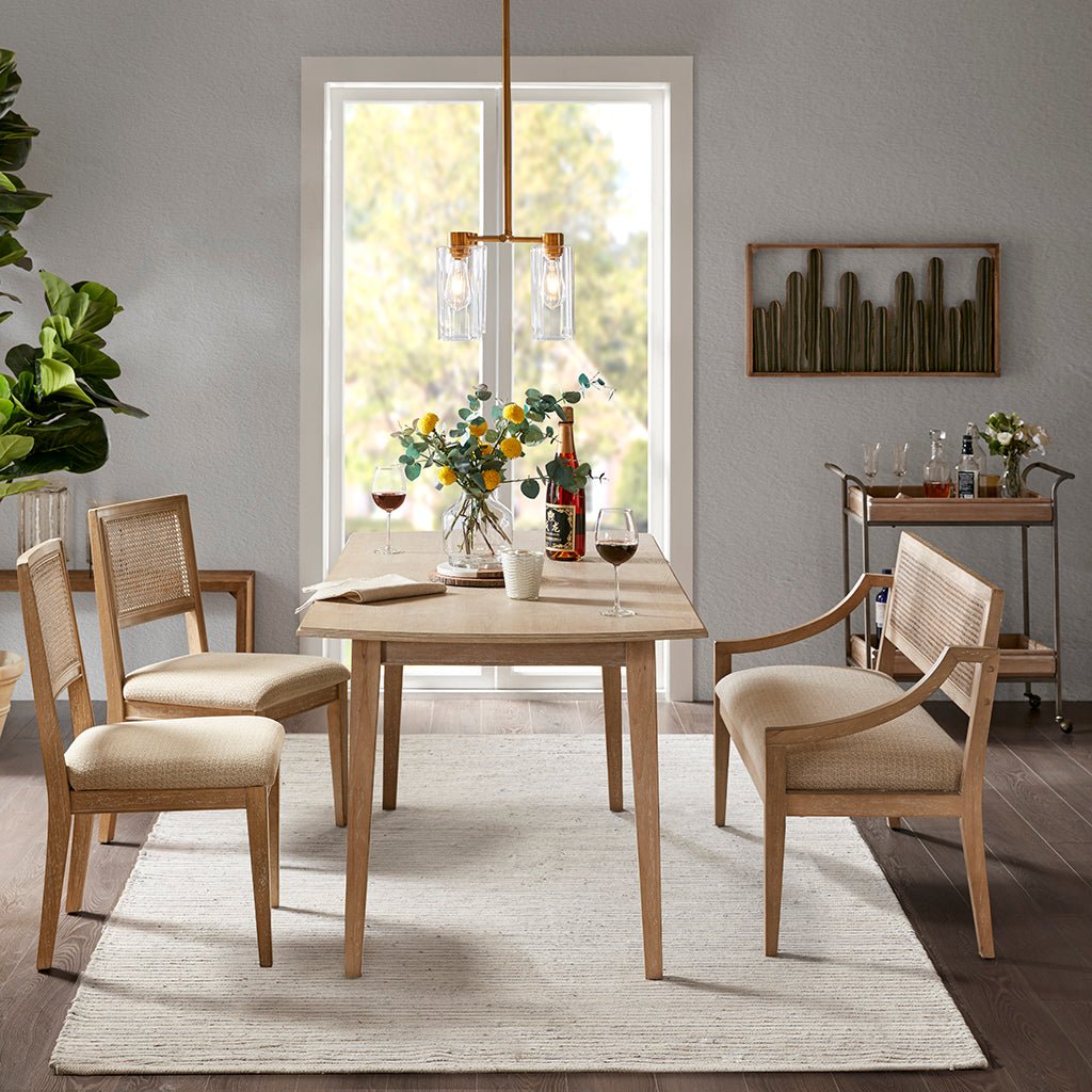 Armless Dining Chair with Cane Back and Tapered Wood Legs - Set of 2 - Light Brown