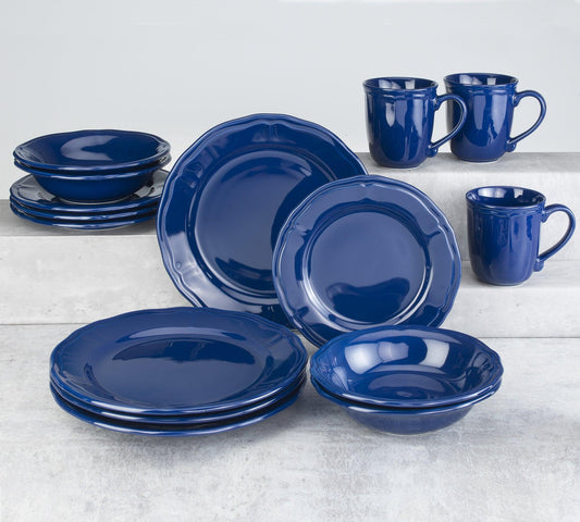 Siena 16 Piece  Stoneware Dinnerware Set , Service for 4 , Cobalt Blue